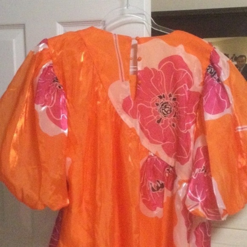 Vibrant Orange Floral Midi Dress - Picture 5 of 6